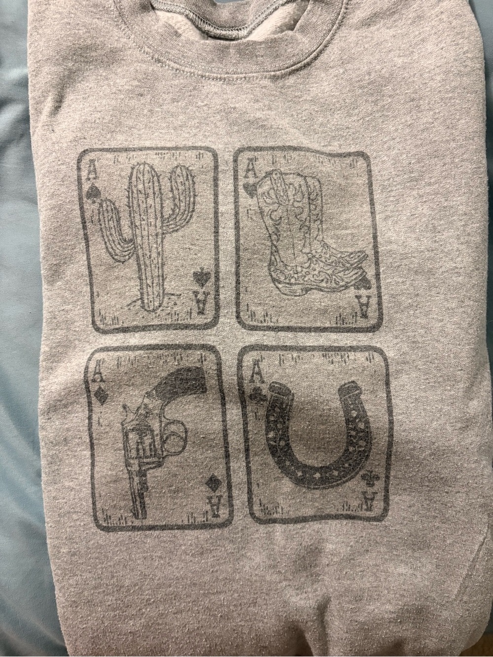 Gray Western Ace Cards Graphic Sweatshirt - Unbranded